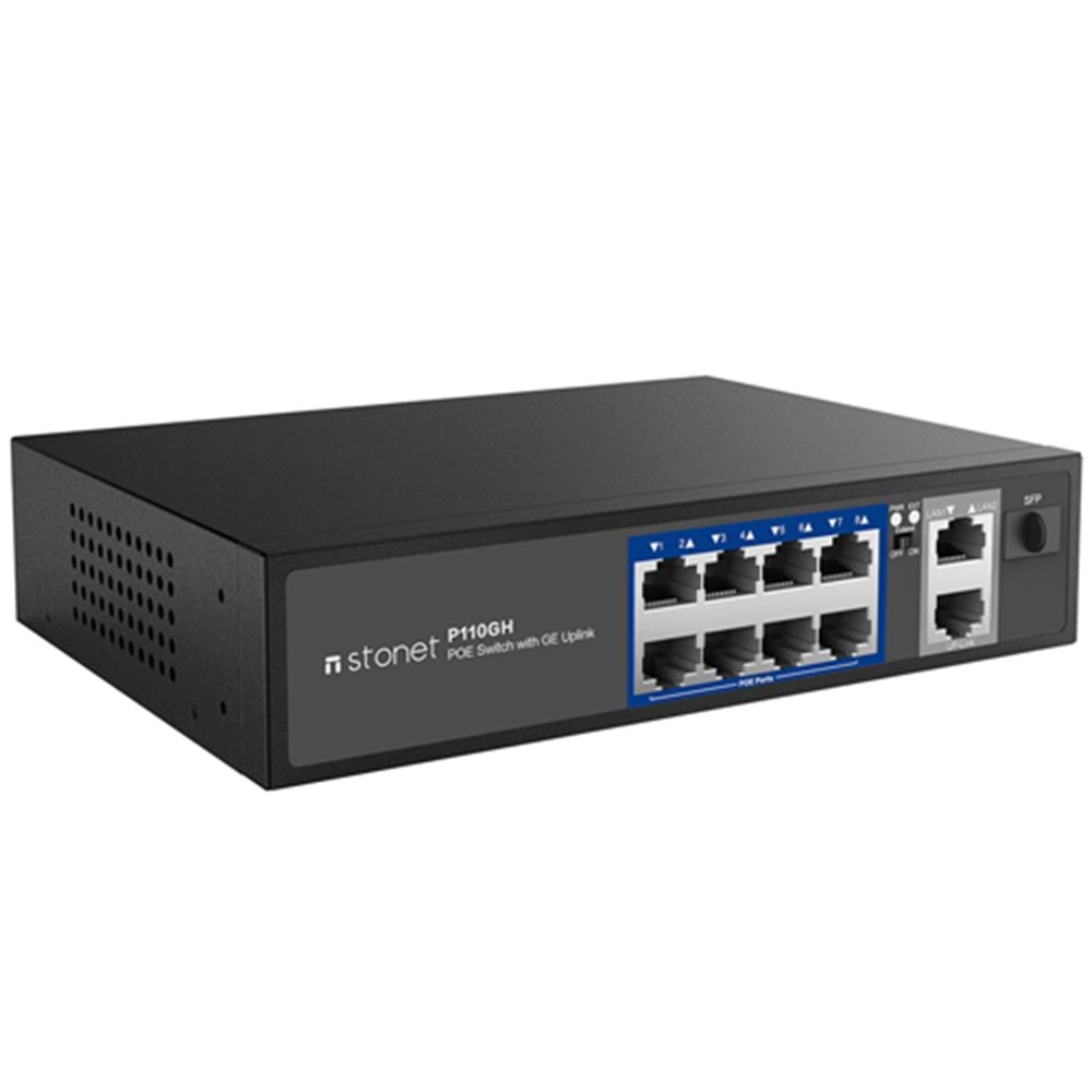 STONET (P110GH) 8 PORT POE 10/100 2 PORT UPLINK 10/100/1000 1xSFP 120W POE SWITCH 