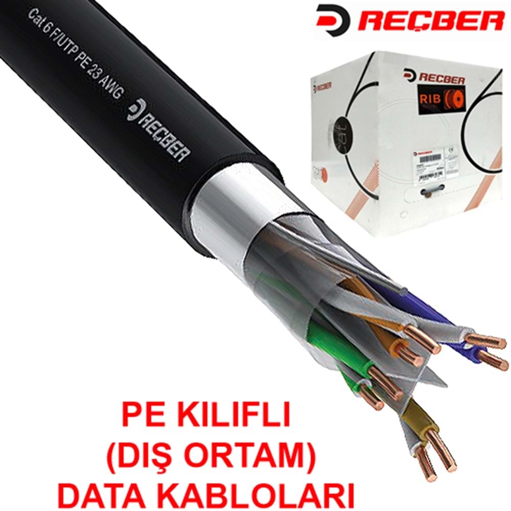 REÇBER (506025-305) SL400 U23 CAT6 U/UTP 23AWG PE SİYAH DIŞ ORTAM SAF BAKIR KABLO (305MT.) 