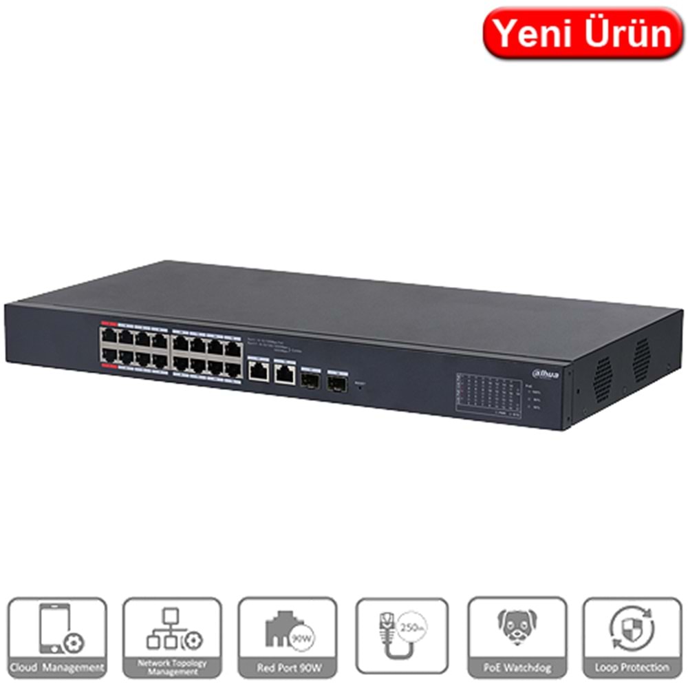 DAHUA (CS4218-16ET-240) 18 PORT 16xPOE 10/100 240W +2SFP CLOUD YÖNETILEBILIR SWITCH