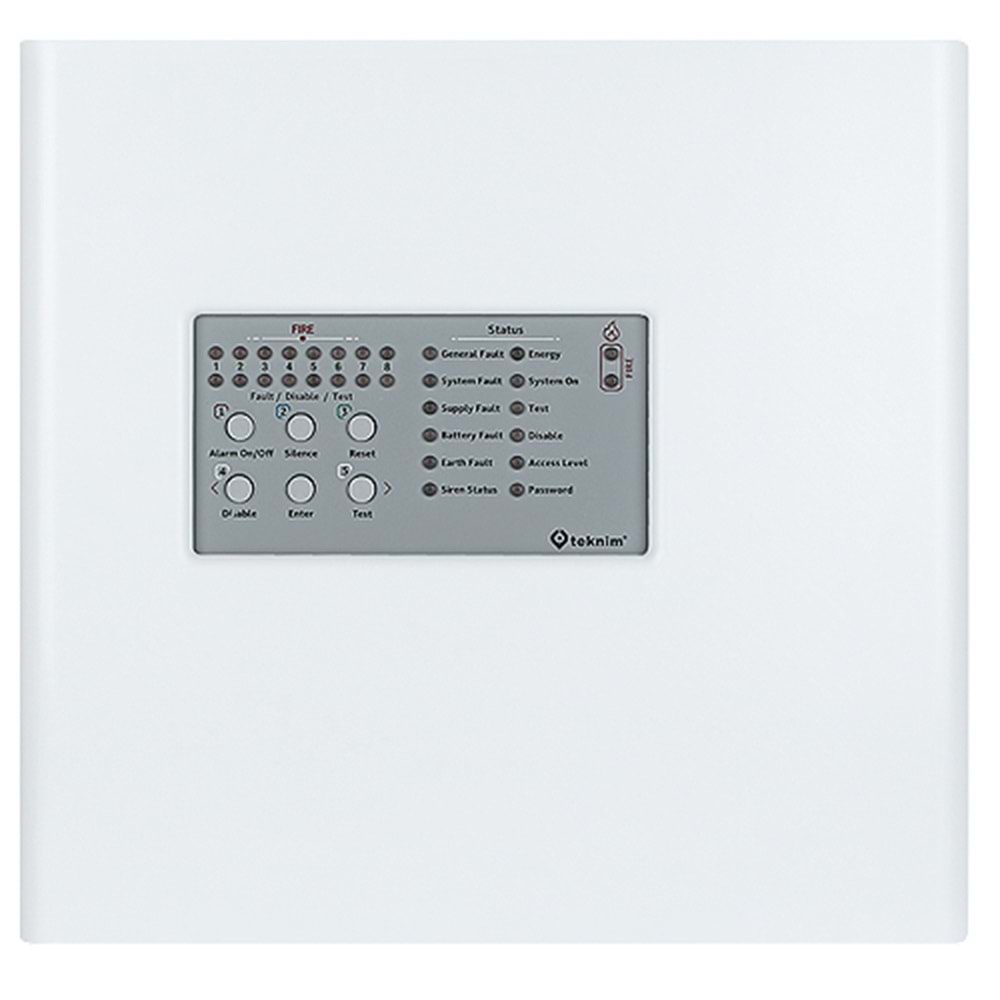 TEKNİM (TFP-4408P) 8 BÖLGELİ PLASTİK KASA KONVANSİYONEL YANGIN ALARM PANELİ