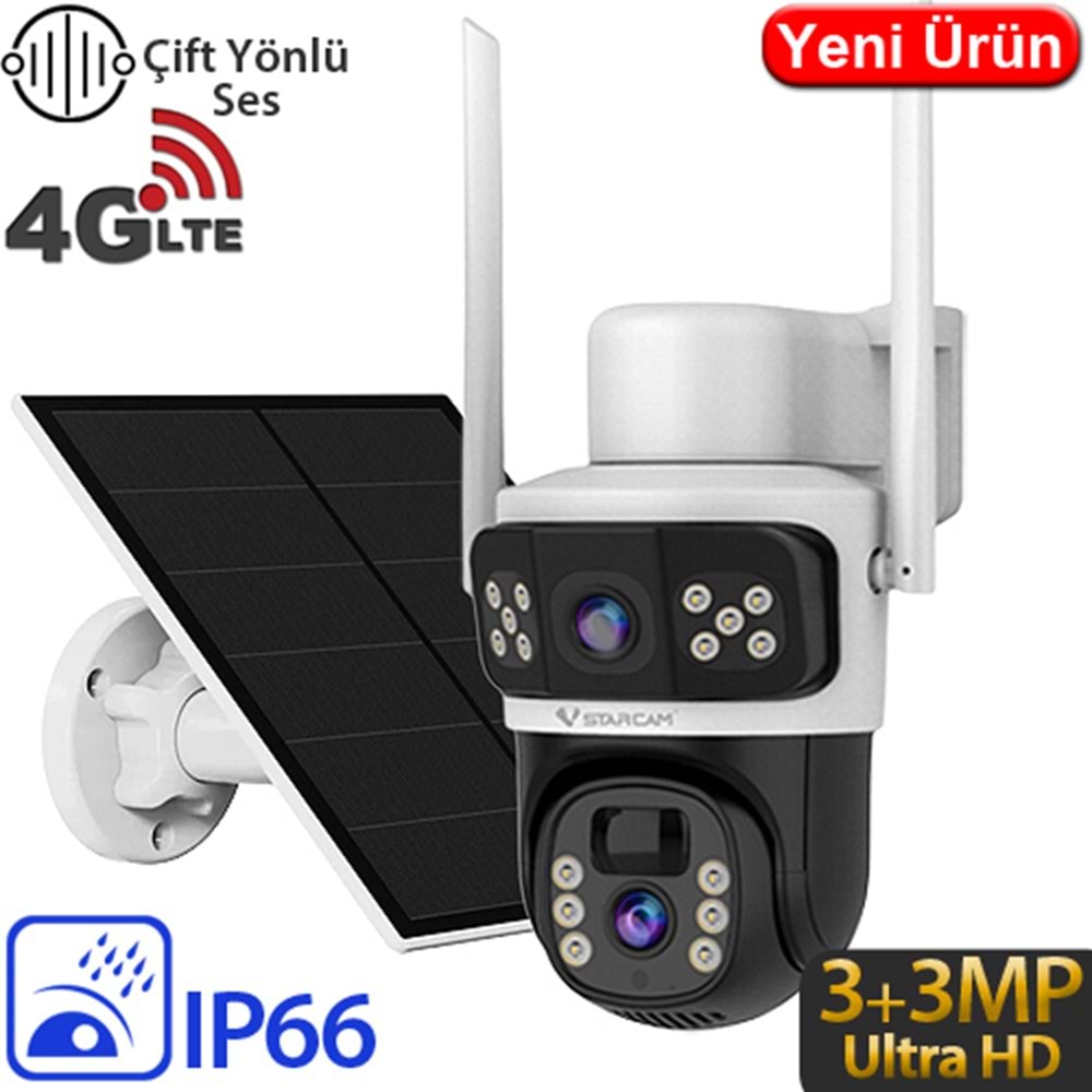 VSTARCAM (CB67D-4G) 2X3MP 4MM 4G ÇİFT YÖNLÜ KONUŞMA İNSAN TAKİBİ 12000MAH 256GB SD SOLAR KAMERA
