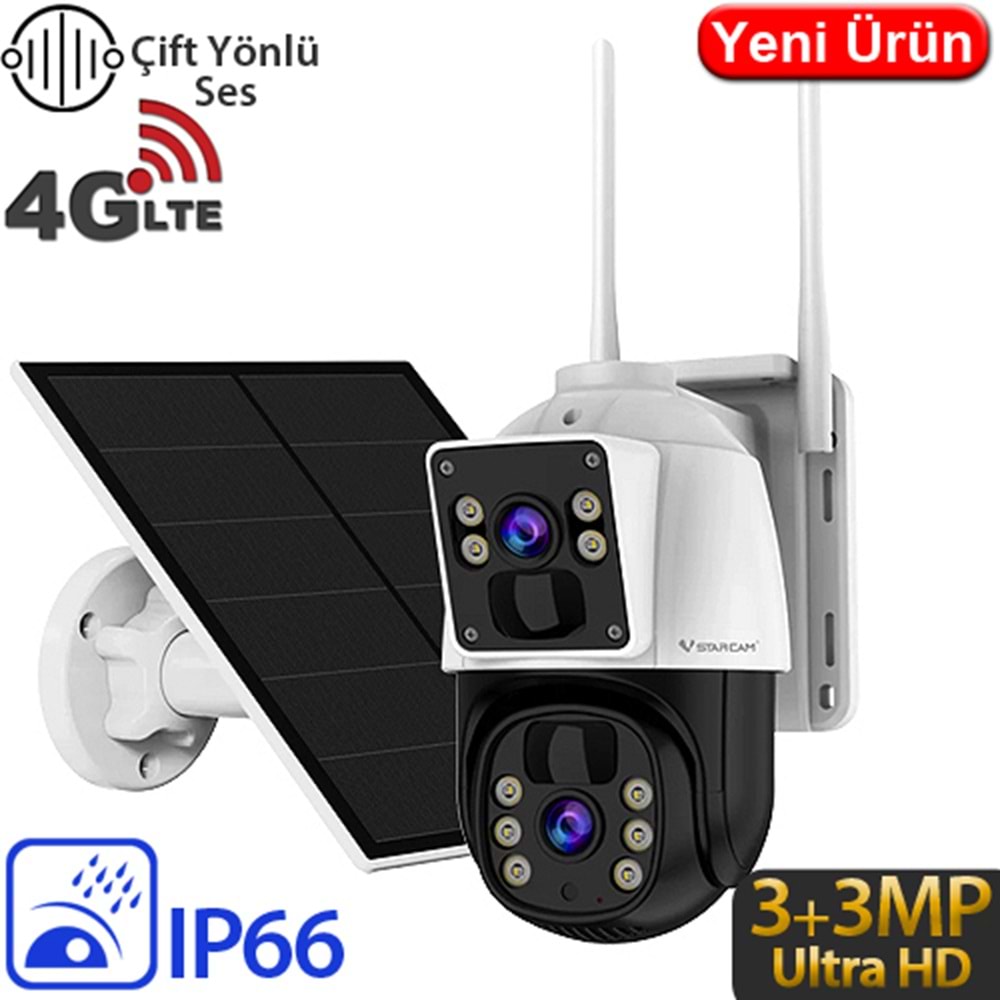 VSTARCAM (BG66DR-4G) 2X3MP 4MM 4G ÇİFT YÖNLÜ KONUŞMA İNSAN TAKİBİ 12000MAH 256GB SD SOLAR KAMERA