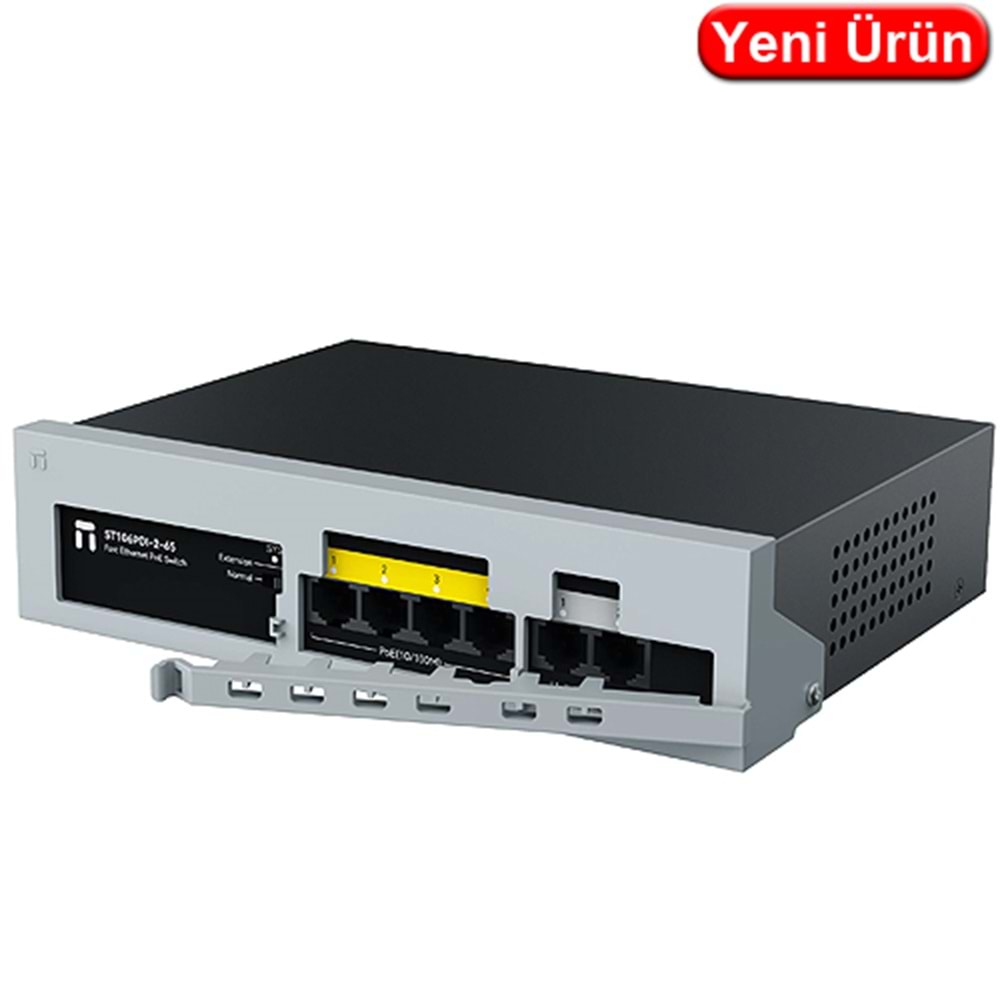 STONET (ST106PDI) 4 PORT POE 10/100 + 2 PORT UPLINK 10/100 65W EMNİYET KİLİTLİ POE SWITCH 