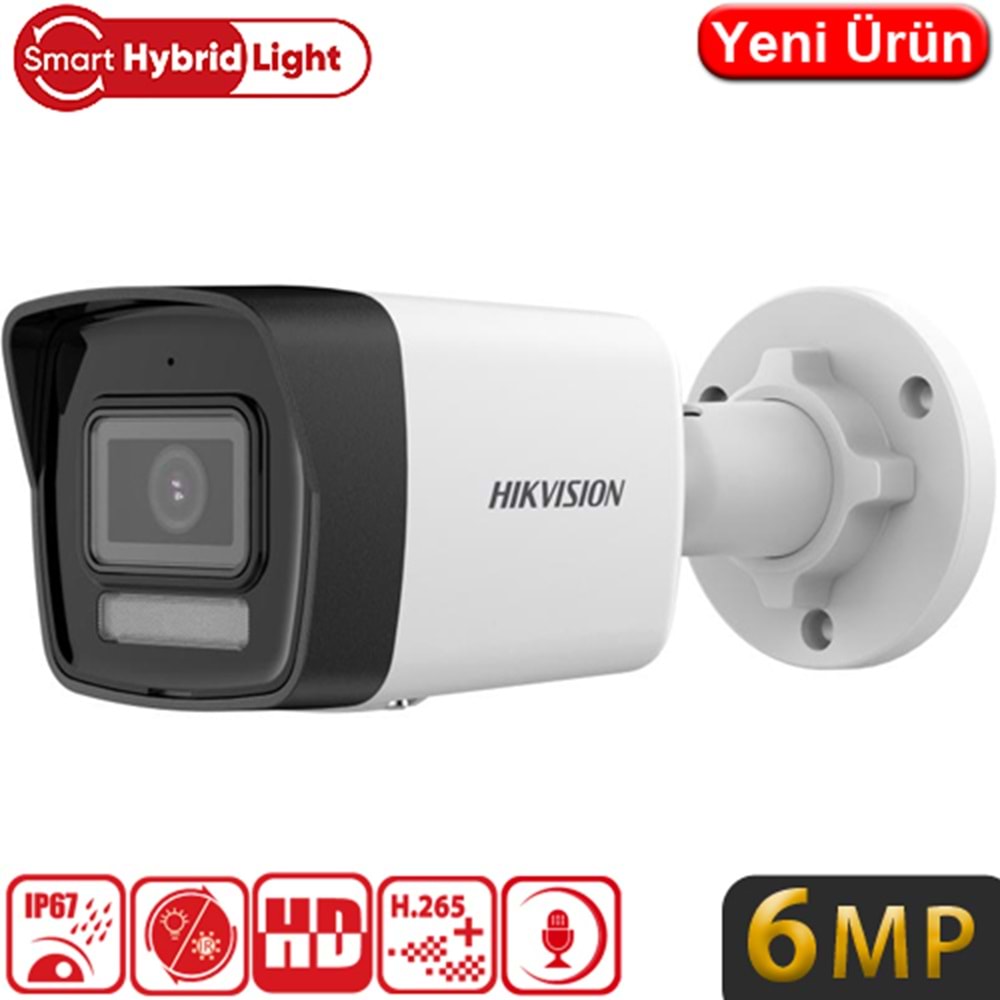 HIKVISION (DS-2CD1063G2-LIUF) 6MP 2,8MM SESLİ SMART HYBRID LIGHT IP POE BULLET KAM IP67 30MT