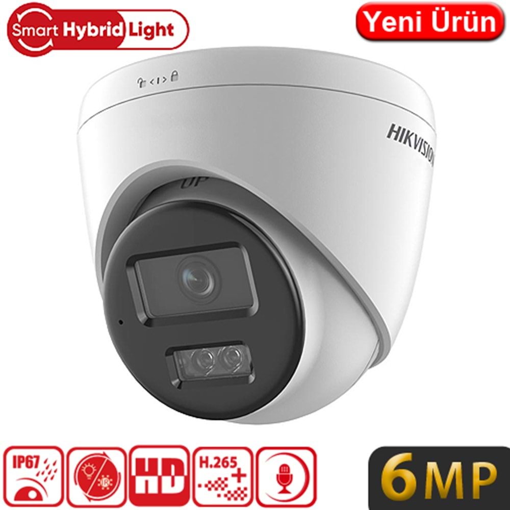 HIKVISION (DS-2CD1363G2-LIUF) 6MP 2,8MM SESLİ SMART HYBRID LIGHT IP POE DOME KAM IP67 30MT
