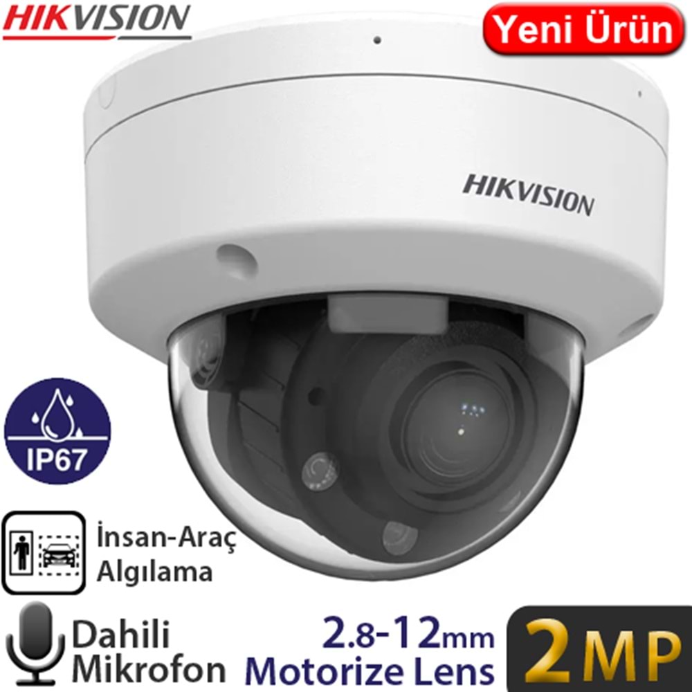 HIKVISION (DS-2CD1723G2-LIZ(S)U) 2MP 2.8MM-12MM DUAL LİGHT IP67 IK08 512GB SD IP DOME KAMERA-30MT.