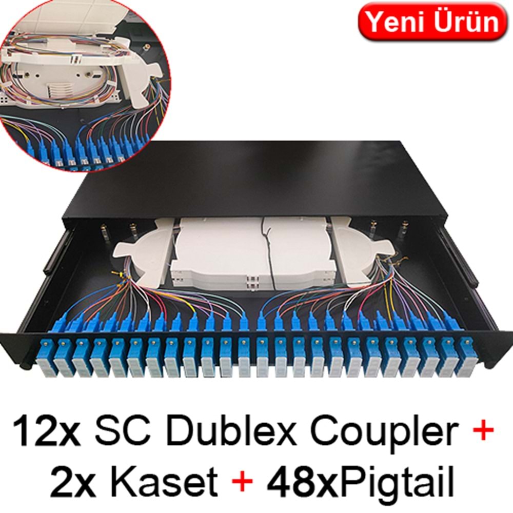 SOPTO (SPDF-I24DSCT-DMB) F/O SC DUBLEX (CUOPLER+KASET+PIGTAİL DAHİL) 24 PORT 19 INC FİBER SON.KUTUSU