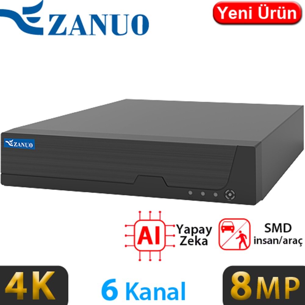 ZANUO (ZN-NVR1104M) 6 KANAL 1x14TB HDD DESTEKLİ 8MP KAMERA DESTEKLİ 4K NVR KAYIT CİHAZI