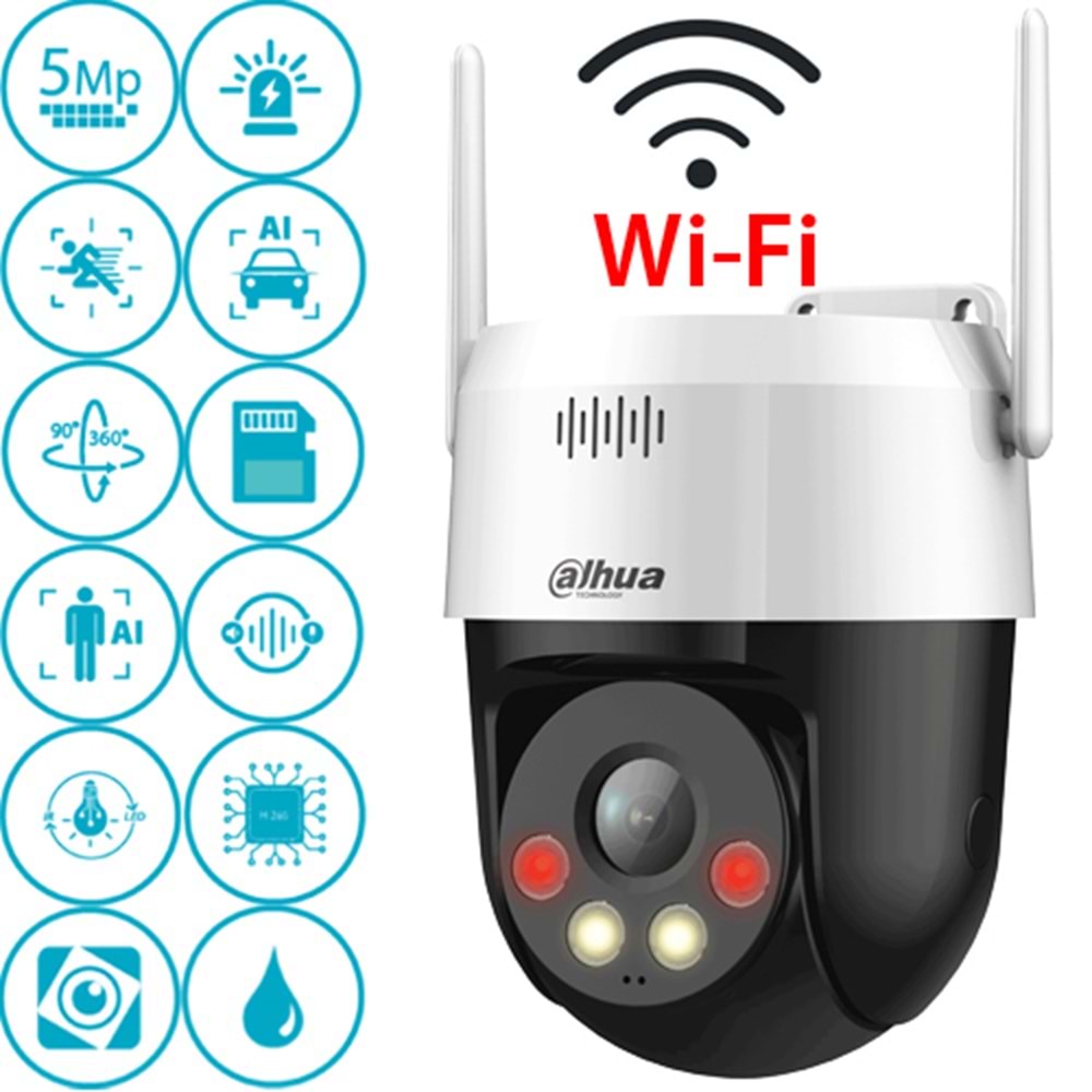 DAHUA (P5AS-PV) 5MP ÇİFT YÖNLÜ KONUŞMA WİFİ SMART DUAL LED 256GB SD AKILLI ANALİZ PICOO PT KAMERA