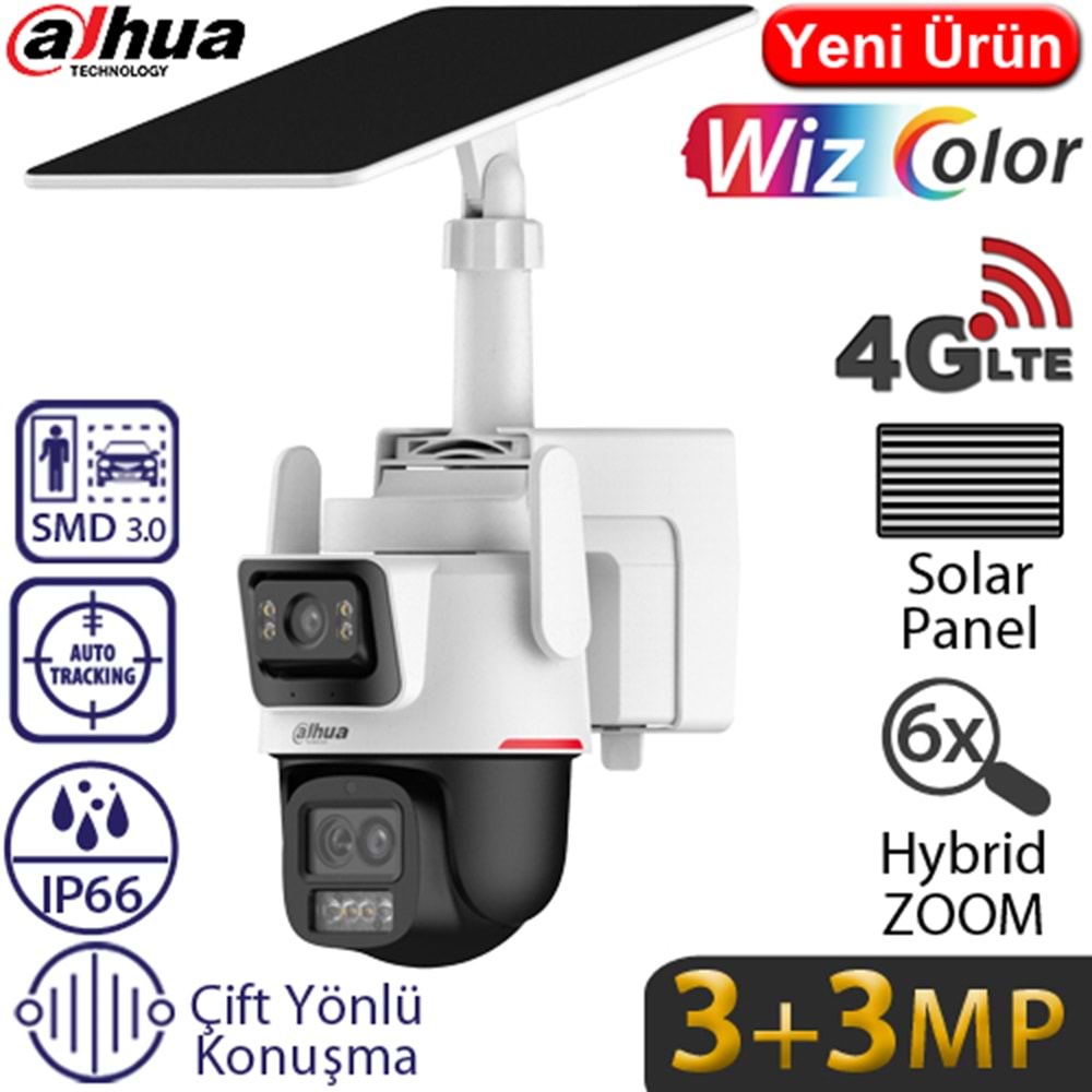 DAHUA (IPC-PTS2649C-3E3Z-4GB20) 3+3MP IR 4G WIZCOLOR SOLAR GÜNEŞ ENERJİ DESTEKLİ IP PT KAMERA