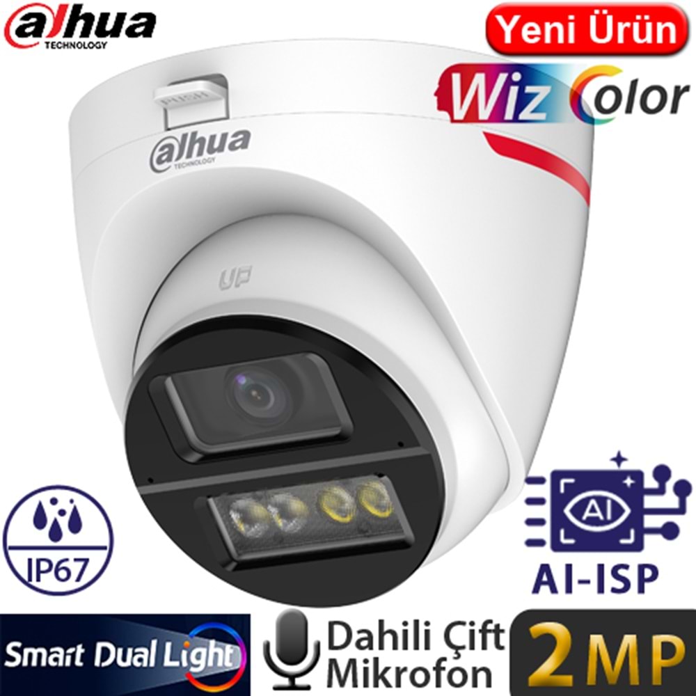 DAHUA (HAC-HDW1249X-A-PRO-0280B-DIP) 2MP 2.8MM LENS 1080P WIZCOLOR IP67 IR HDCVI DOME KAMERA-50MT