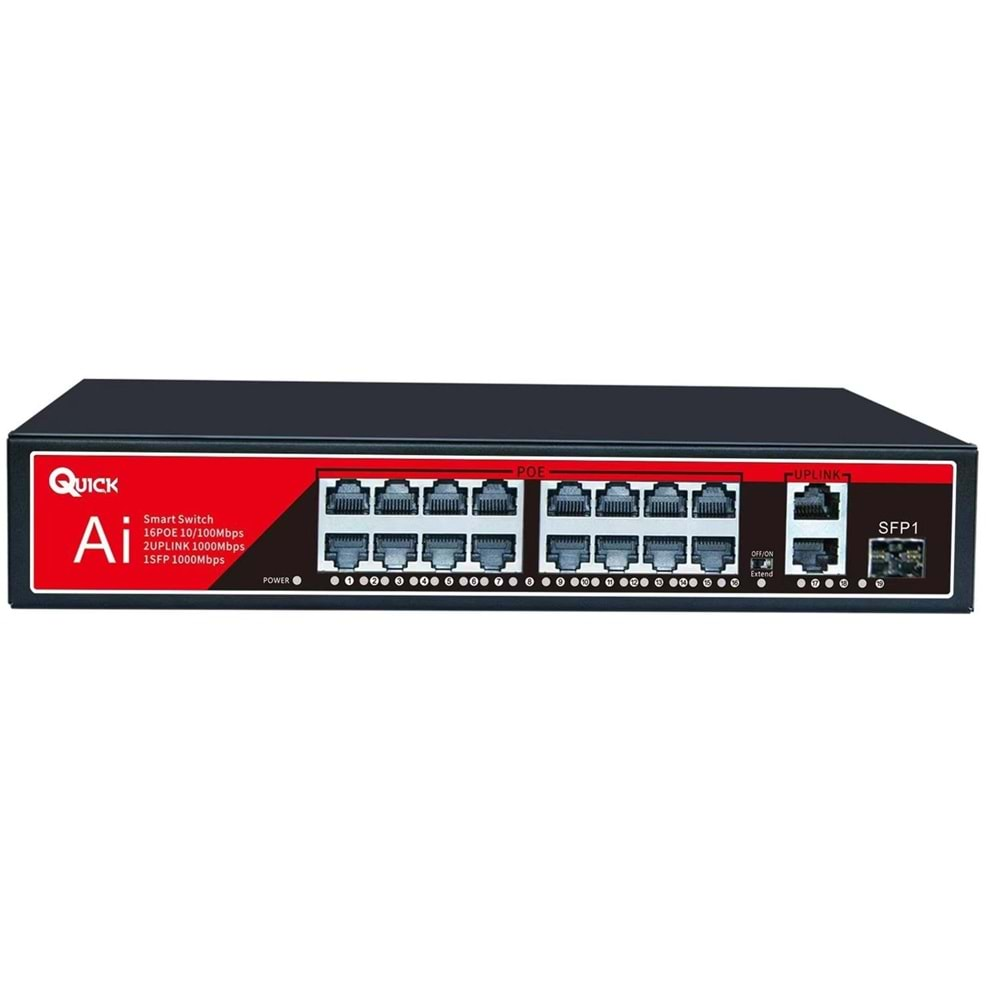 QUICK (Q16P2U1S) 16 PORT POE 10/100 +2x10/100/1000 1xSFP 250W SWİTCH