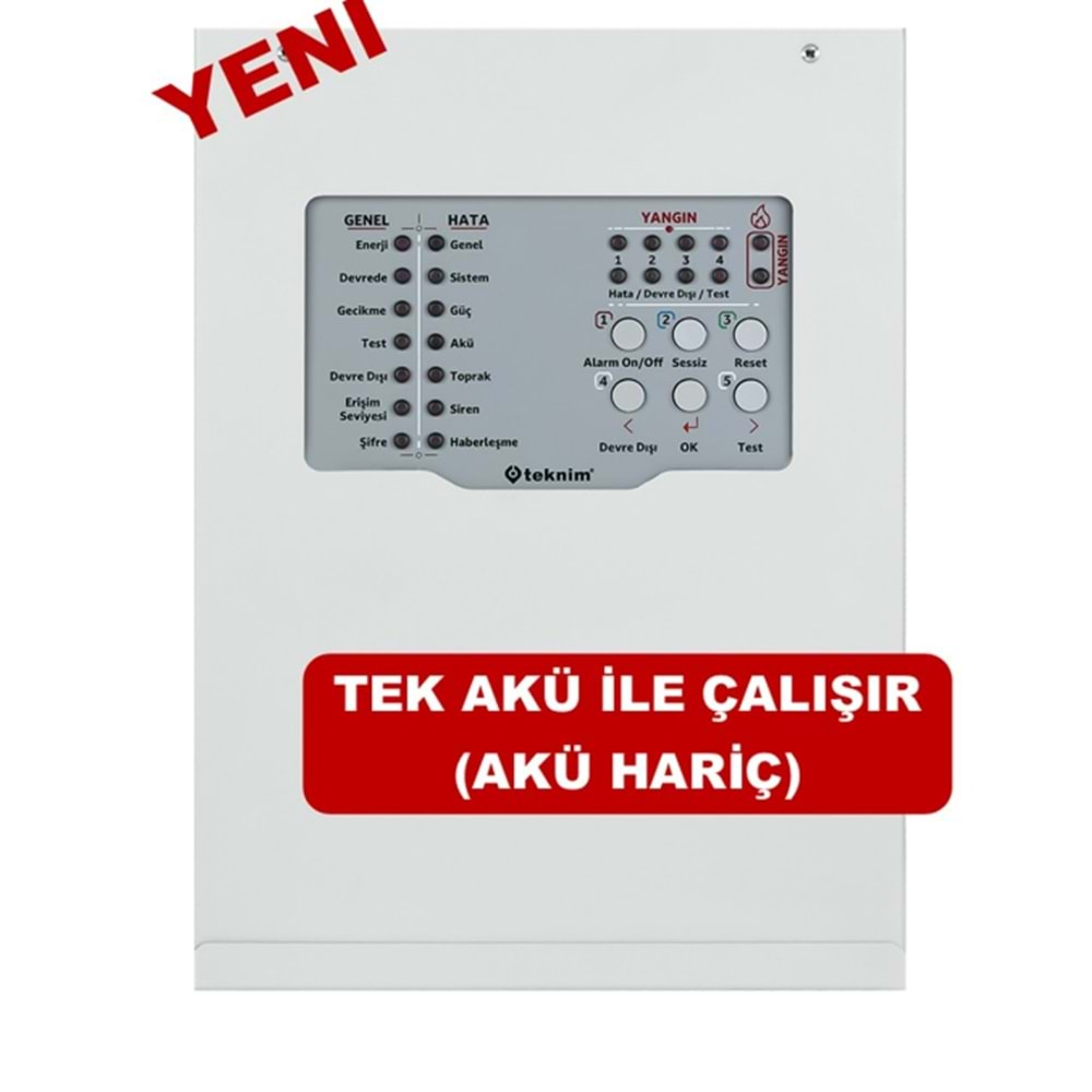 TEKNİM TFP-3124 4 BÖLGELİ KONVANSİYONEL YANGIN ALARM PANELİ.TEK AKÜ İLE ÇALIŞIR (AKÜ HARİÇ)