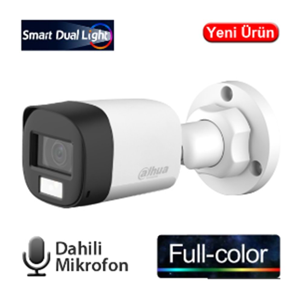 DAHUA (HAC-B1A21P-U-IL-A) 2MP 3.6MM 4IN1 DAH. MİK. SMART DUAL LED FULL COLOR HDCVI BULLET KAM-30MT