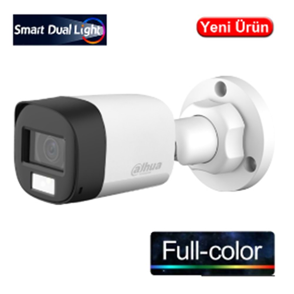 DAHUA (HAC-B1A21P-U-IL) 2MP 3.6MM 4IN1 IP67 PLASTİK SMART DUAL LED FULL COLOR HDCVI BULLET KAM-30MT