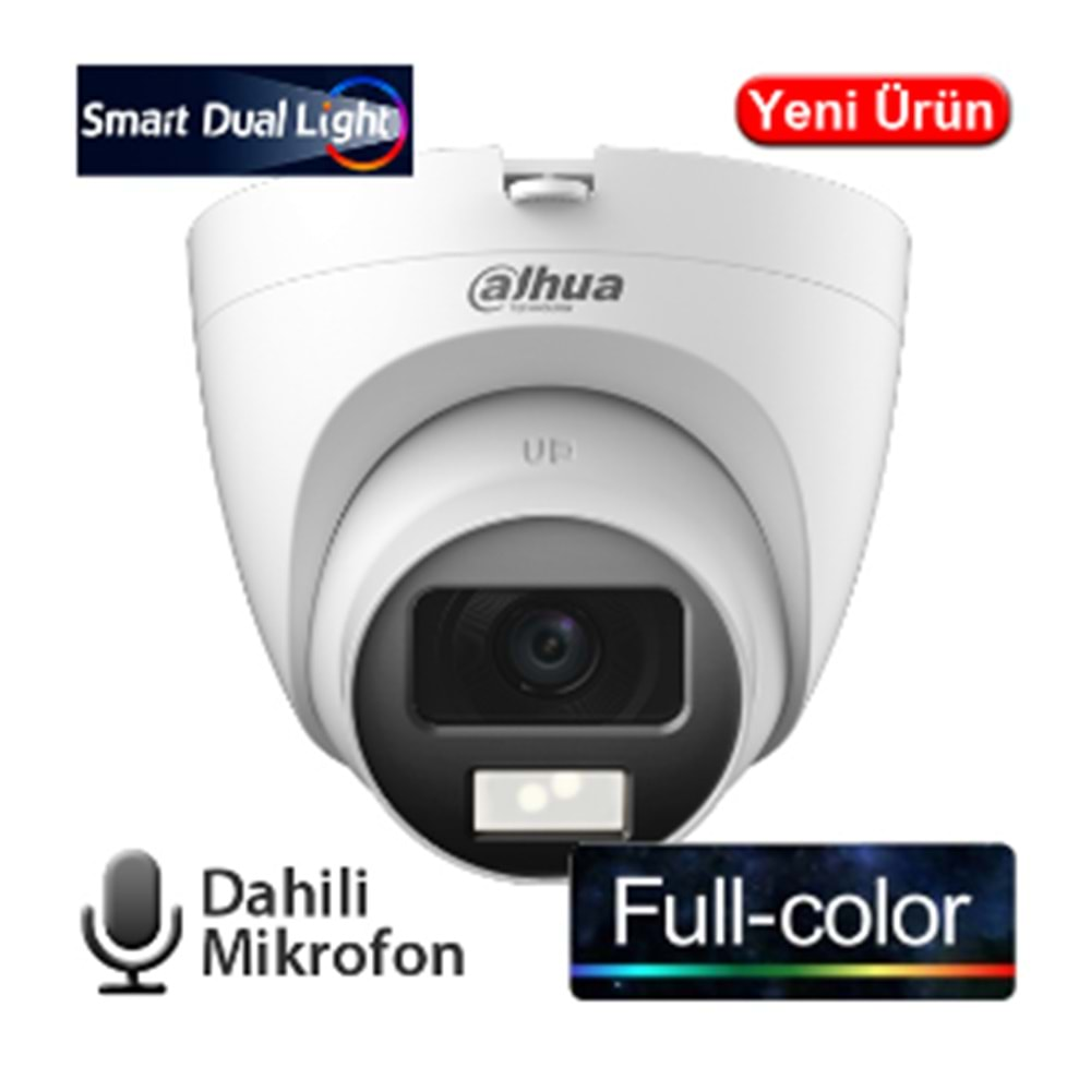 DAHUA (HAC-T1A21P-U-IL-A) 2MP 2,8 MM 4IN1 DAH. MİK. SMART DUAL LED FULL COLOR HDCVI DOME KAM-30MT