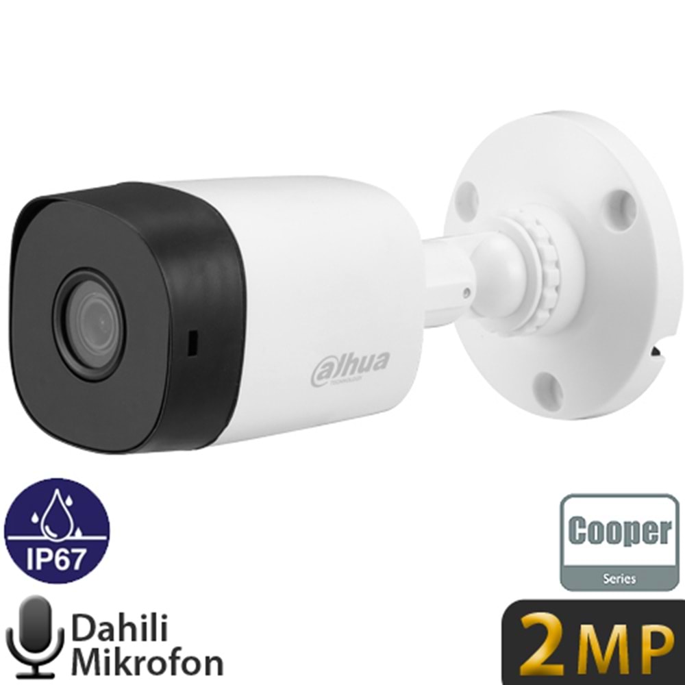 OUTLET DAHUA (HAC-B1A21-A-0360B) 2MP 3.6MM DAHİLİ MİKROFON 1080P HDCVI 4IN1 IP67 IR BULLET.20MT 