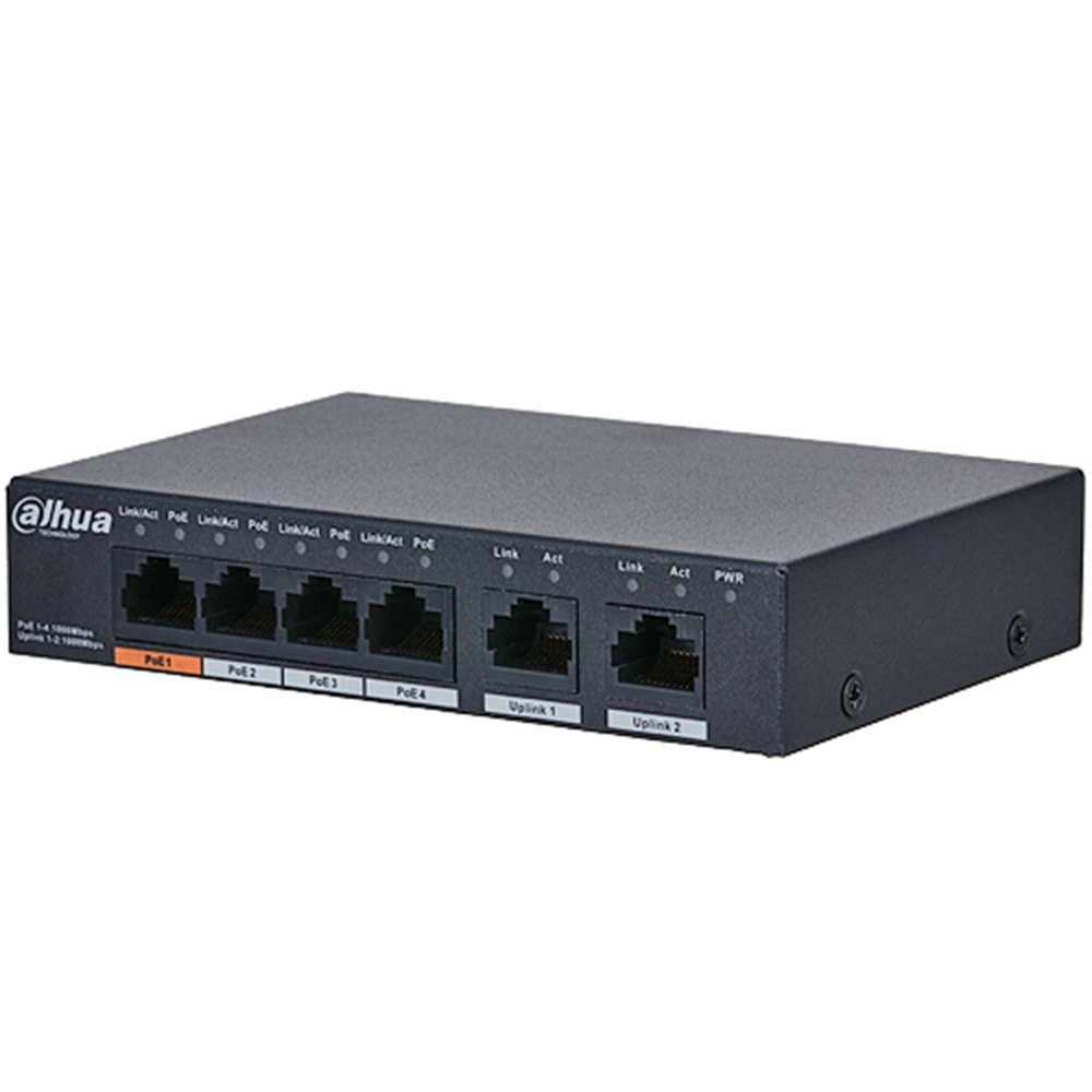 DAHUA (PFS3006-4GT-60) 6 PORT 4x10/100/1000 60W POE 2x10/100/1000 UPLINK YÖNETİLEMEYEN SWİTCH