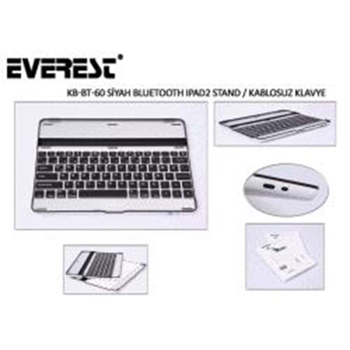 EVEREST (KB-BT60) BLUETOOTH iPAD2 MM STAND VE KABLOSUZ Q SİYAH KLAVYE
