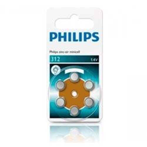 PHILIPS (ZA312B6A/10) 312 ZINC-AIR MINICELL 1.4V İŞİTME CİHAZI PİLİ (PAKET 6 ADET)