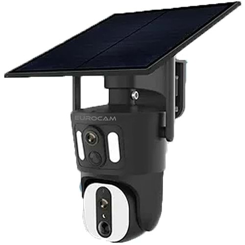 EUROCAM (EC-IP-SL-TWOLENS-6295) 2MP 3,6MM 128GB SD KART 4G ÇİFT LENS 15600MAH PTZ SOLAR KAMERA 