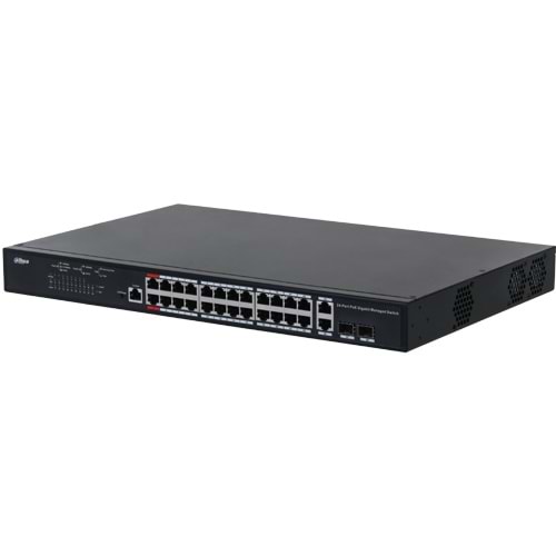 OUTLET DAHUA (PFS4226-24GT-230) 24 PORT GIGABIT POE (24GE POE + 2GE SFP, TOPLAM 230W POE) SWITCH 