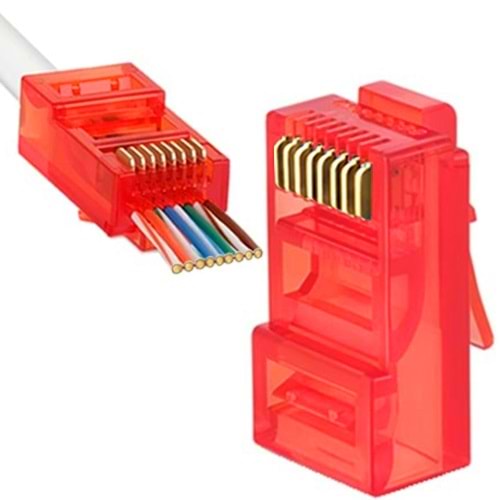 FREELINK (E26740) KIRMIZI RJ45 (8P/8C) CAT6 EZ MODÜLER PLUG (PAKET 100 ADET) 