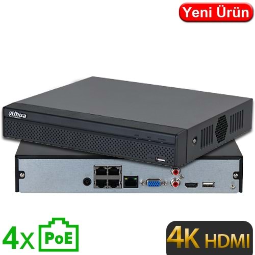 DAHUA (NVR2104HS-P-4KS3) 4 KANAL 4 PORT POE 4K 1x20TB 1xHDMI 1xVGA 2xUSB 1xRJ45 NVR KAYIT 