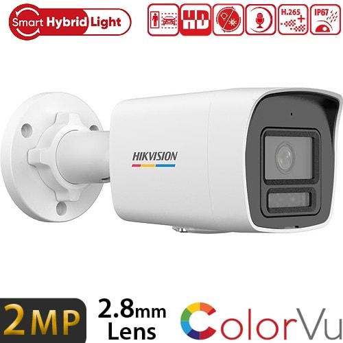 HIKVISION (DS-2CD1027G2H-LIUF) 2MP 2,8MM SDKART SESLİ COLORVU SMART HYBRID LIGHT IP BULLET KAM. 30MT