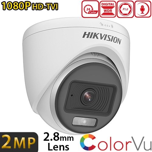 HIKVISION (DS-2CE70DF0T-PFS) 2MP 2.8MM 1080P HD-TVI COLORVU SESLİ PLASTİK DOME KAMERA -20MT.