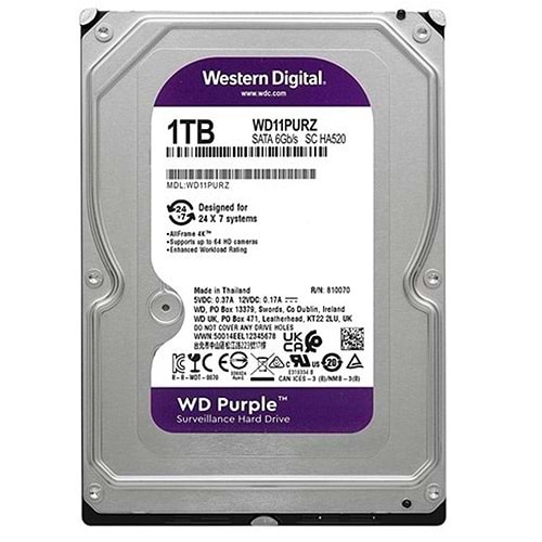 WESTERN DIGITAL PURPLE (WD11PURZ) 1TB 3.5 INC SATA3 64MB HARDDISK