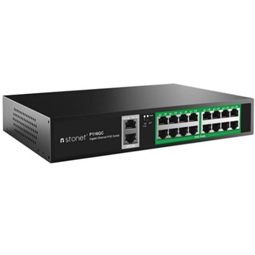 STONET (P116GC) 16 PORT POE 10/100/1000 2 PORT UPLINK 10/100/1000 240W POE SWITCH 
