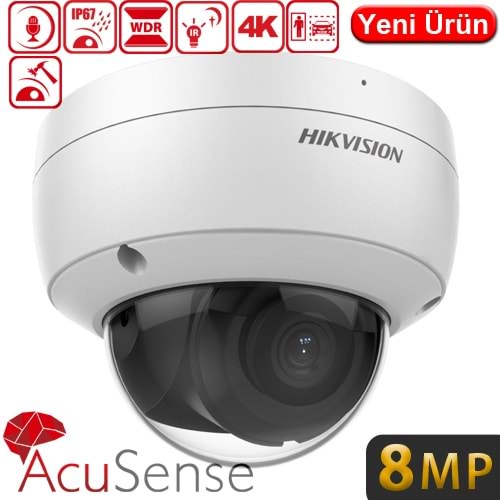 HIKVISION (DS-2CD2183G2-IU) 8MP 4MM 120DB 512GB SD DAHİLİ MİK.ACUSENSE IP67 IK10 DOME KAMERA 30 MT