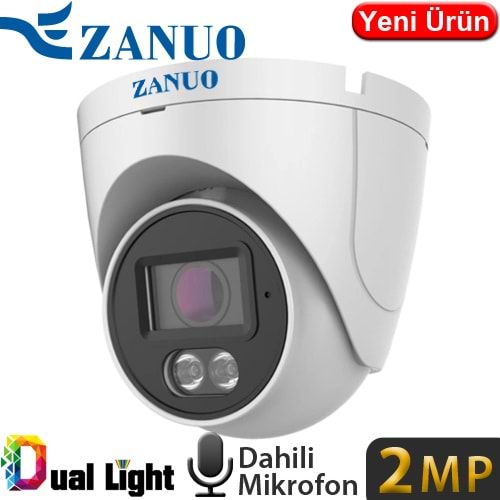 ZANUO (ZN-IPC-E1210C-S2-AS-2.8MM) 2MP 2,8MM DUAL LIGHT IP67 DAHİL.MİK. 128GB SD DOME IP KAMERA 30MT