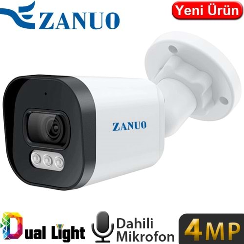 ZANUO (ZN-IPC-B1410C-S2-AS-2.8MM) 4MP 2,8MM DUAL LIGHT IP67 DAH.MİK. 128GB SD BULLET IP KAMERA 30MT