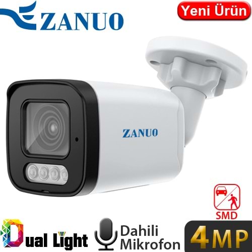 ZANUO (ZN-IPC-B1410C-S2-L-AS-3,6MM) 4MP 3,6MM DUAL LIGHT+SMD IP67 DAH.MİK128GB BULLET IP KAMERA 30MT