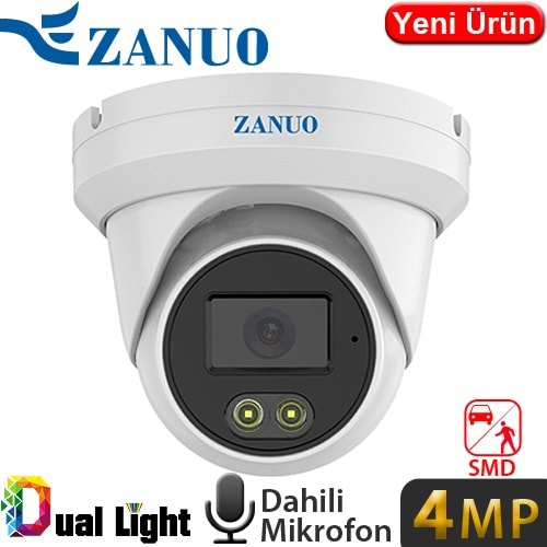 ZANUO (ZN-IPC-E1410C-S2-L-AS-2,8MM) 4MP 2,8MM DUAL LIGHT+SMD IP67 DAHMİK.128GB SD DOME IP KAMERA 30M