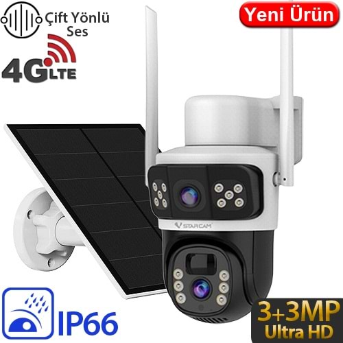 VSTARCAM (CB67D-4G) 2X3MP 4MM 4G ÇİFT YÖNLÜ KONUŞMA İNSAN TAKİBİ 12000MAH 256GB SD SOLAR KAMERA