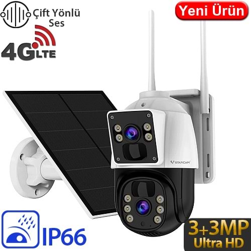VSTARCAM (BG66DR-4G) 2X3MP 4MM 4G ÇİFT YÖNLÜ KONUŞMA İNSAN TAKİBİ 12000MAH 256GB SD SOLAR KAMERA