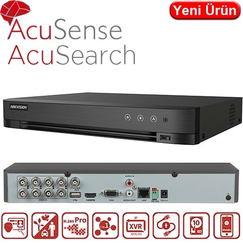 HIKVISION (DS-7208HQHI-M1/XT) 8 KANAL 1xSES 1xHDMI 2xUSB 1x10TB HD-TVI 4 CH ACUSEARCH KAYIT CİHAZI