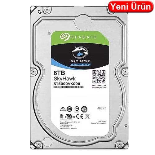 SEAGATE SKYHAWK (ST6000VX008) 6TB 3.5 INC 256MB 5900RPM SATA3 7/24 GÜVENLİK HARDDISK 