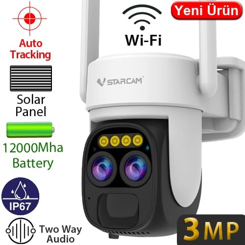 VSTARCAM (CB67D-Wİ-Fİ) 2X3MP 4MM WIFİ ÇİFT YÖNLÜ KONUŞMA İNSAN TAKİBİ 12000MAH 256GB SD SOLAR KAMERA