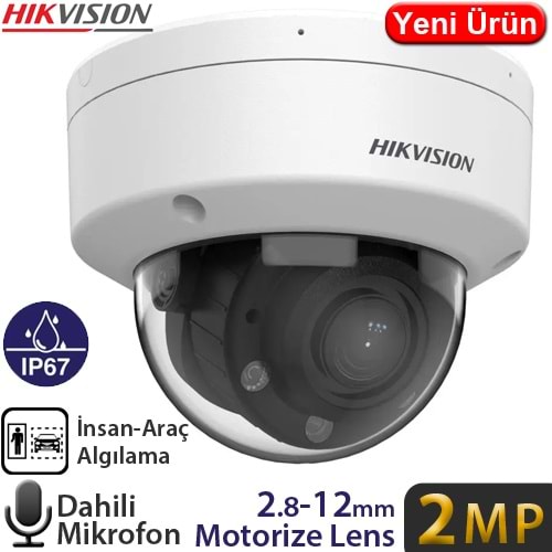 HIKVISION (DS-2CD1723G2-LIZ(S)U) 2MP 2.8MM-12MM DUAL LİGHT IP67 IK08 512GB SD IP DOME KAMERA-30MT.