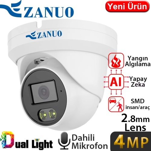 ZANUO (ZN-IPC-E2412C-S2-L-2.8MM) 4MP 2,8MM MAGİC COLOR IP67 DAH.MİK.128GB SD WDR SMD DOME KAM40M