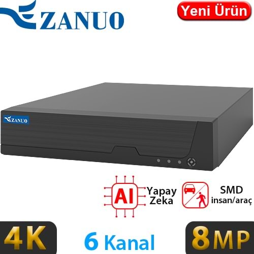 ZANUO (ZN-NVR1104M) 6 KANAL 1x14TB HDD DESTEKLİ 8MP KAMERA DESTEKLİ 4K NVR KAYIT CİHAZI