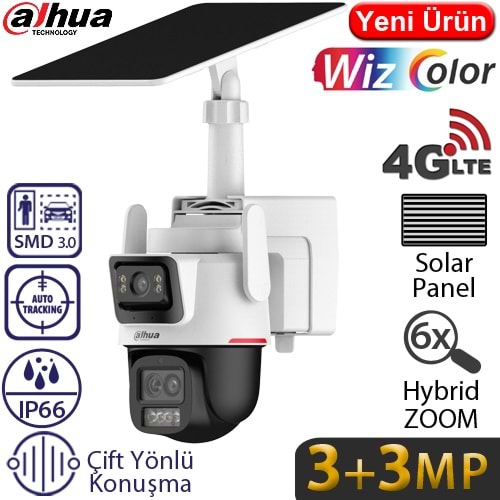 DAHUA (IPC-PTS2649C-3E3Z-4GB20) 3+3MP IR 4G WIZCOLOR SOLAR GÜNEŞ ENERJİ DESTEKLİ IP PT KAMERA