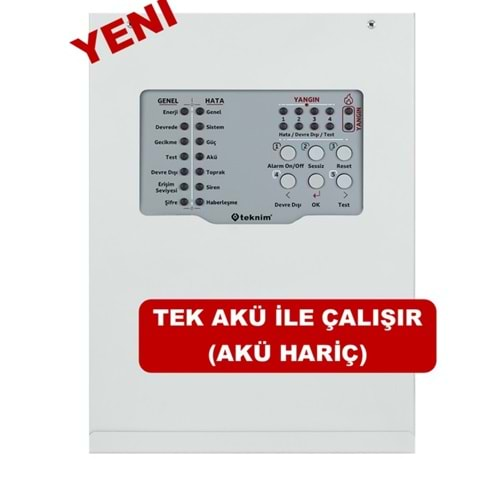 TEKNİM TFP-3124 4 BÖLGELİ KONVANSİYONEL YANGIN ALARM PANELİ.TEK AKÜ İLE ÇALIŞIR (AKÜ HARİÇ)