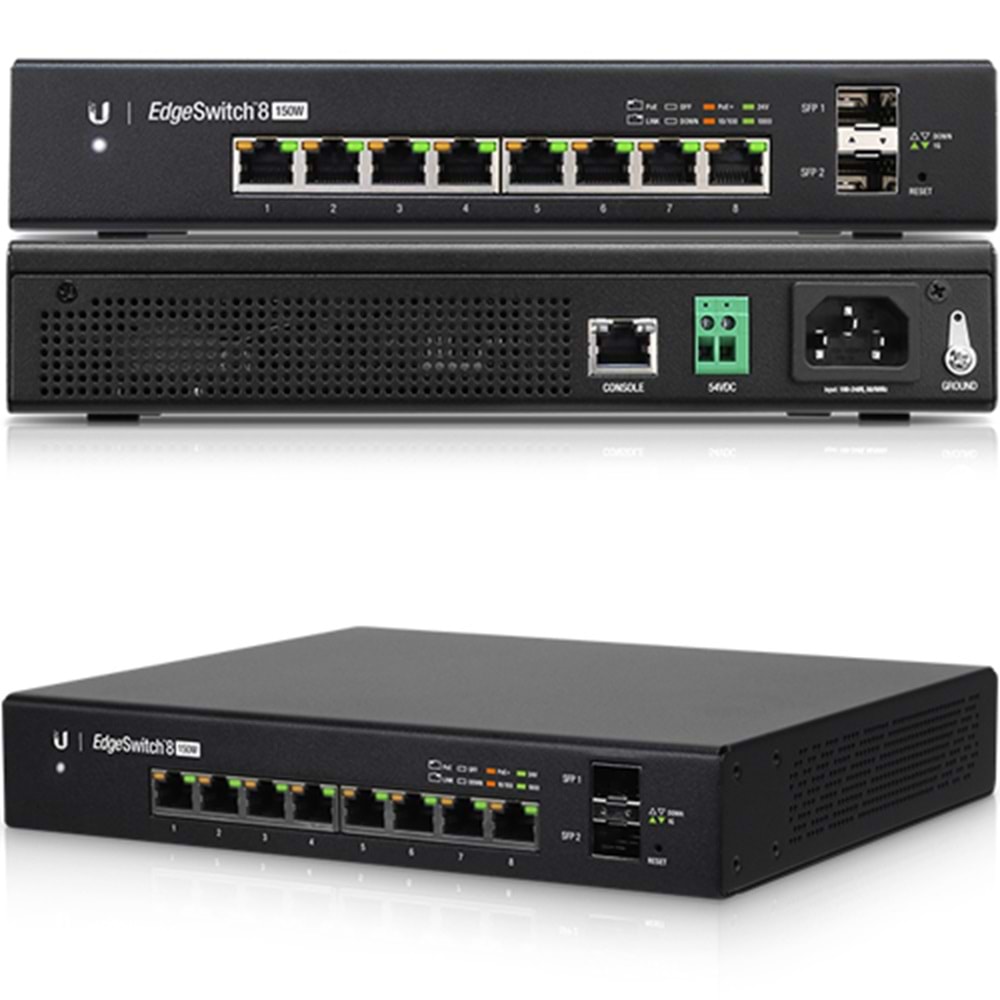 UBNT (ES-8-150W) 8 PORT GIGABIT POE 24V-48V 2 PORT SFP SWITCH -YÖNETİLEBİLİR 