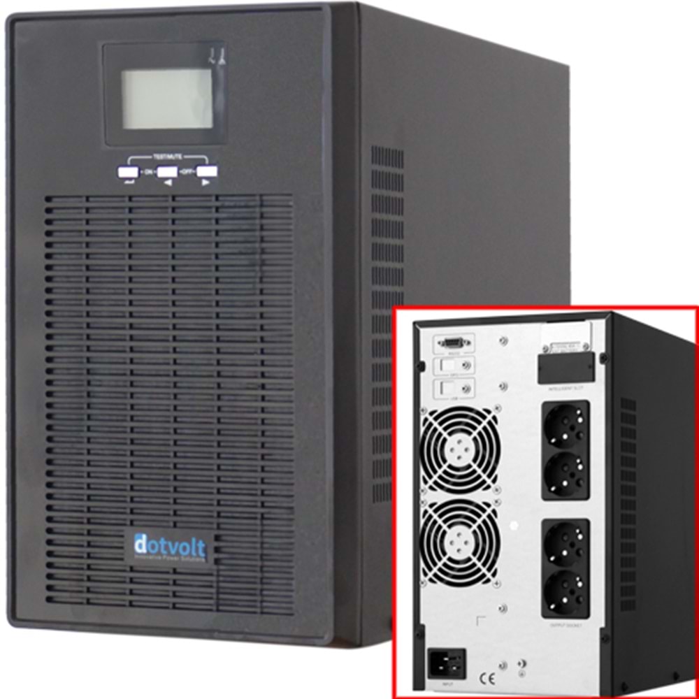 DOTVOLT (VOLT-MN-2KVA) 2KVA ONLINE GÜÇ KAYNAĞI-UPS LCD (1/1 FAZ 4x12V 7AH 5-15 DAK) 