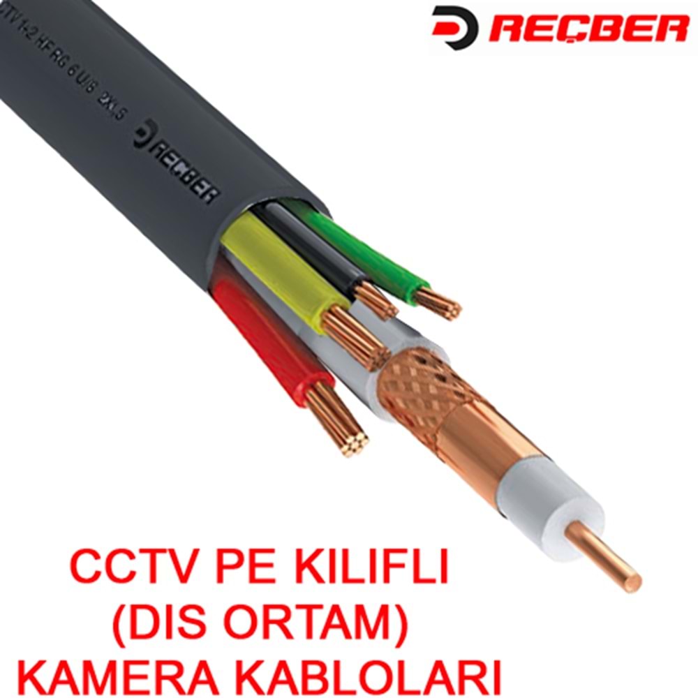 REÇBER (306072) 4+1 PE RG59 MİNİ+2*0,5+2*0,22 DIŞ ORTAM CCTV KABLOSU (100MT.) 